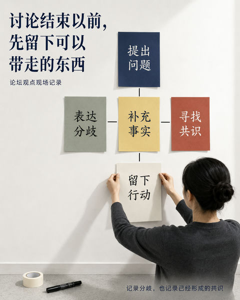 极简主义论坛共识视觉记录海报 - AI图片提示词示例