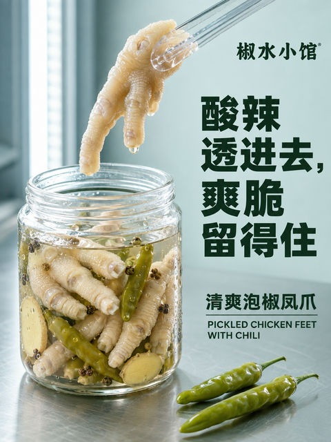 椒水小馆清爽泡椒凤爪商业摄影海报 - AI图片提示词示例