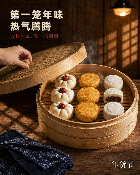 第一笼年味出锅的视觉盛宴 - AI图片提示词示例