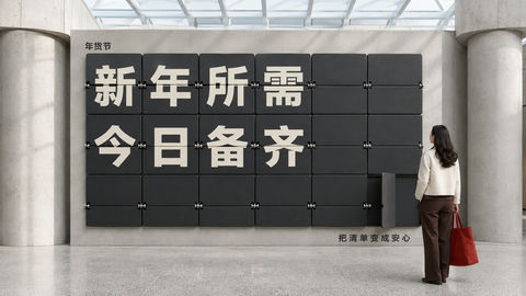 机械翻牌墙年货节商业美陈视觉 - AI图片提示词示例