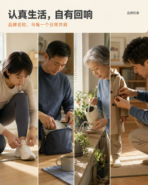 晨光映照下的四格平凡生活纪实 - AI图片提示词示例