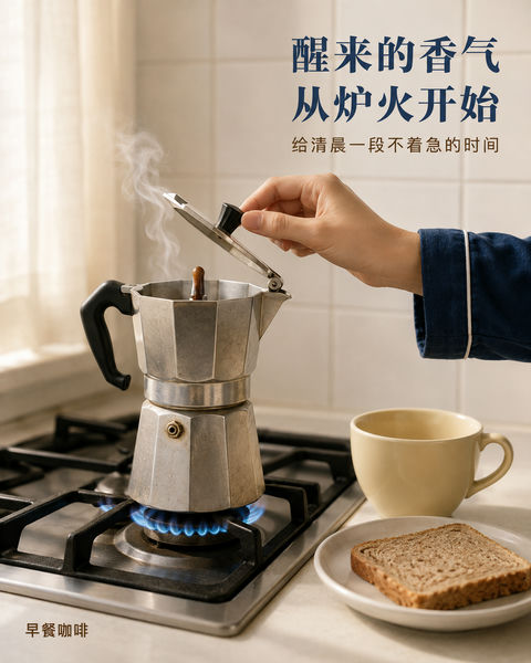晨光里的第一缕咖啡香气 - AI图片提示词示例