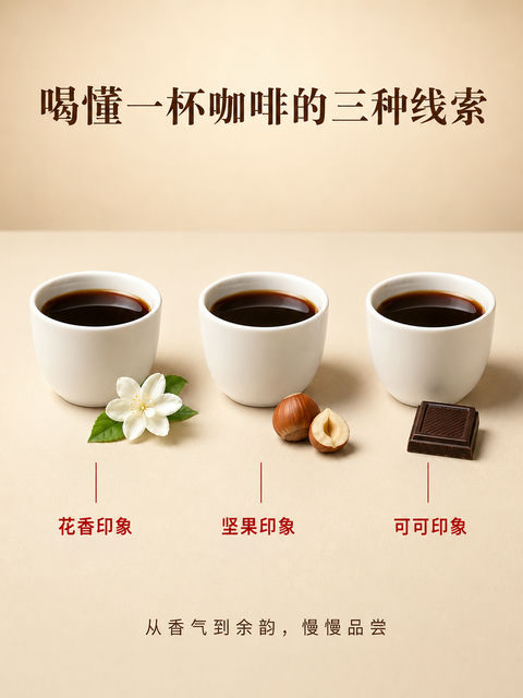 极简主义咖啡风味感官商业海报 - AI图片提示词示例