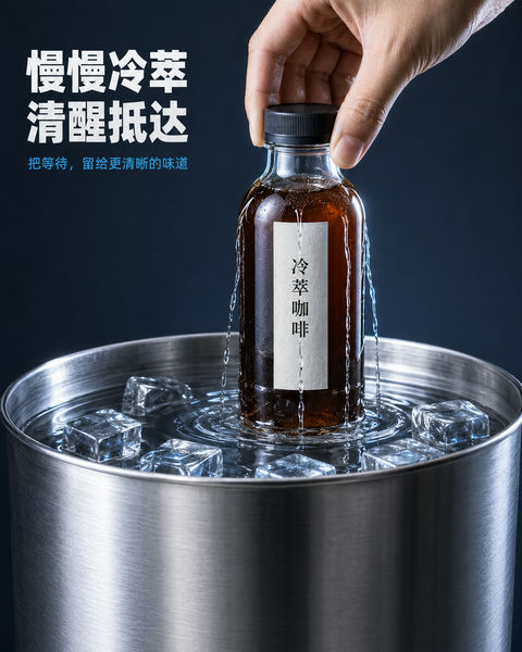 极简冷萃咖啡高速摄影海报 - AI图片提示词示例