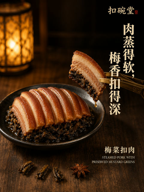 扣碗堂梅菜扣肉品牌视觉海报 - AI图片提示词示例