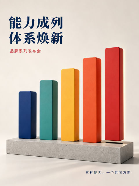 体系焕新：五色阶梯能力矩阵发布会主视觉 - AI图片提示词示例