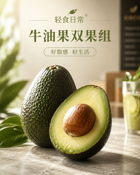 绿野轻食派：牛油果品牌视觉社交封面 - AI图片提示词示例