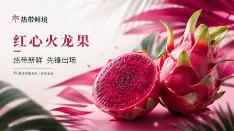 热带先锋美学：红心火龙果品牌官网横幅 - AI图片提示词示例