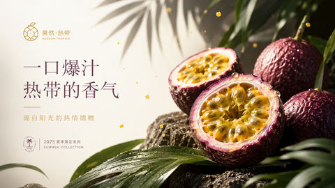 热带百香果品牌官网首屏横幅视觉图 - AI图片提示词示例