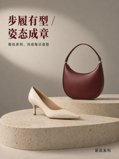 步履有型姿态成章：都市女性鞋包系列海报 - AI图片提示词示例