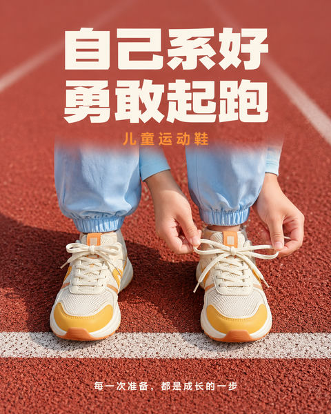 自己系好勇敢起跑童鞋海报 - AI图片提示词示例