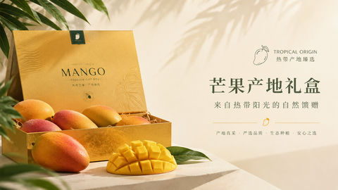 匠心芒果产地礼盒品牌视觉KV横幅 - AI图片提示词示例