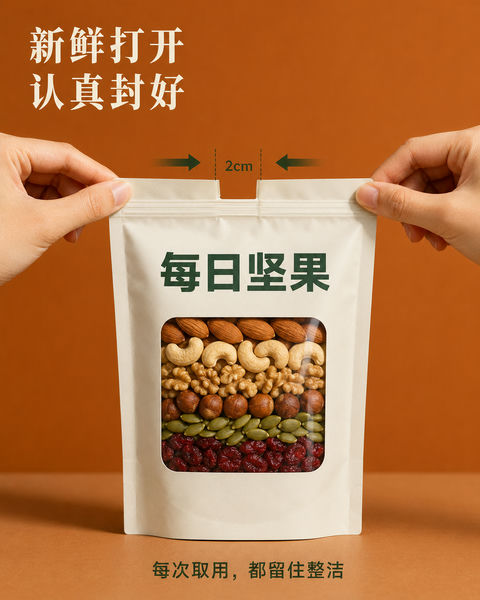 每日坚果包装密封仪式感海报 - AI图片提示词示例
