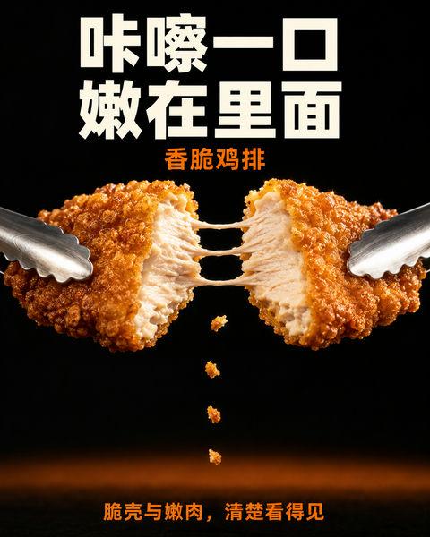 酥脆与鲜嫩的极致碰撞：香脆鸡排海报 - AI图片提示词示例
