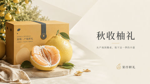 金秋蜜柚礼盒品牌官网首屏横幅视觉 - AI图片提示词示例