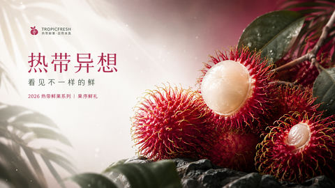 极简热带美学红毛丹官网横幅 - AI图片提示词示例