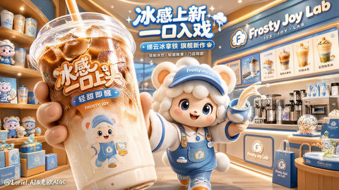 莓莓清风旗舰级海边冰淇淋海报 - AI图片提示词示例
