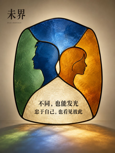 珠宝色玻璃绘彩：不同也能发光品牌视觉 - AI图片提示词示例