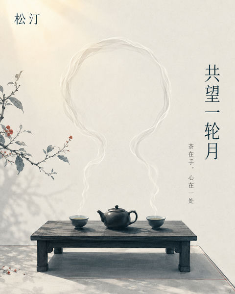 松汀品牌东方美学中秋意境插画 - AI图片提示词示例