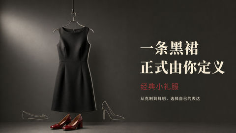 经典黑裙时尚海报：定义你的社交礼仪 - AI图片提示词示例