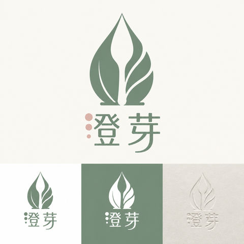 澄芽植物护肤品牌极简矢量标志设计 - AI图片提示词示例