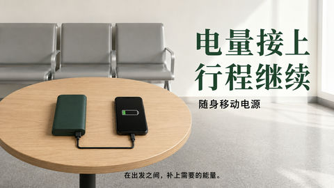 极简都市通勤移动电源海报 - AI图片提示词示例