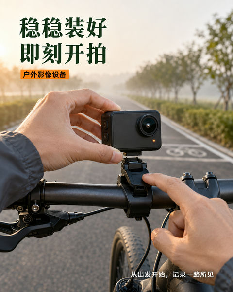 晨光绿道骑行相机安装海报 - AI图片提示词示例