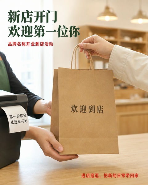 城市生活新店开业纪实感引流海报 - AI图片提示词示例