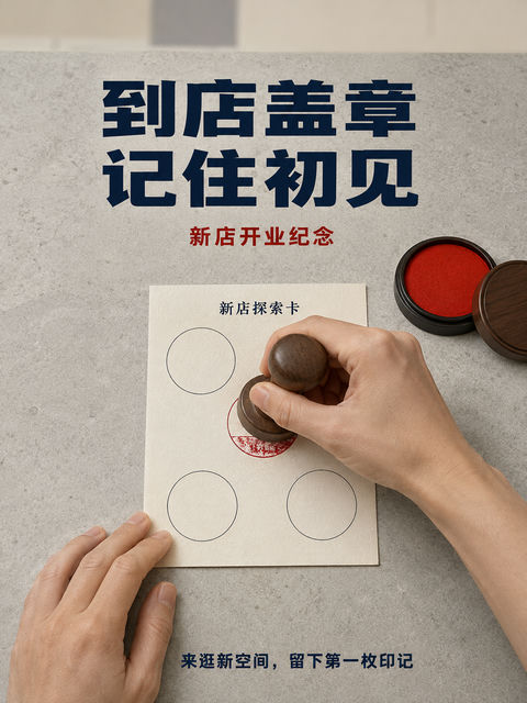 新店开业文创集章打卡海报设计 - AI图片提示词示例