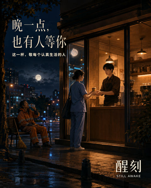 中秋深夜咖啡馆：这一杯敬认真生活的人 - AI图片提示词示例