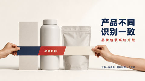 品牌焕新视觉：三合一连续性包装设计海报 - AI图片提示词示例