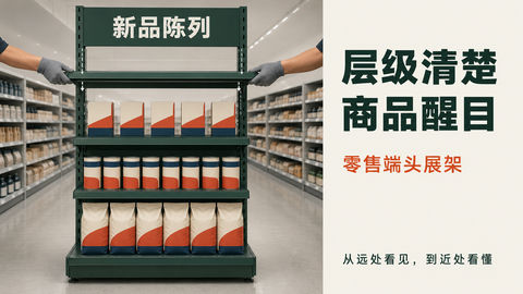 现代超市端头陈列架商业摄影海报 - AI图片提示词示例