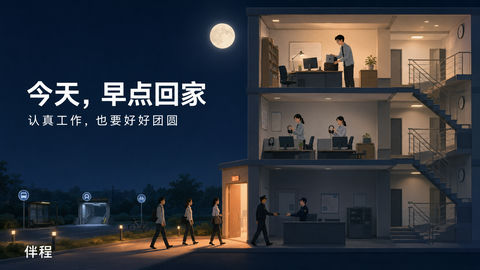 伴程中秋关怀：让认真工作的人准时回家 - AI图片提示词示例