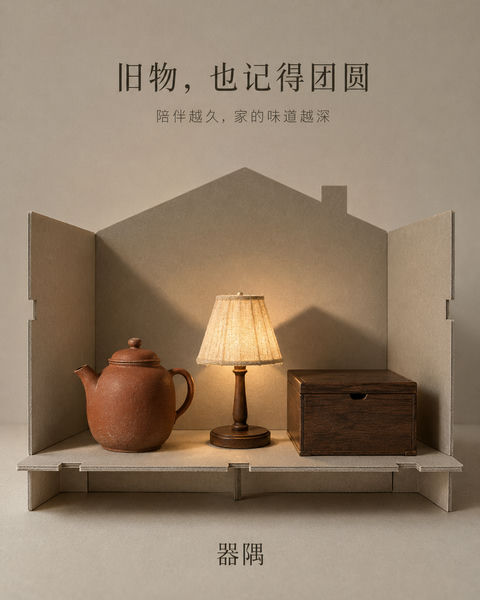 影筑屋檐：器隅品牌中秋温情纸艺插画 - AI图片提示词示例