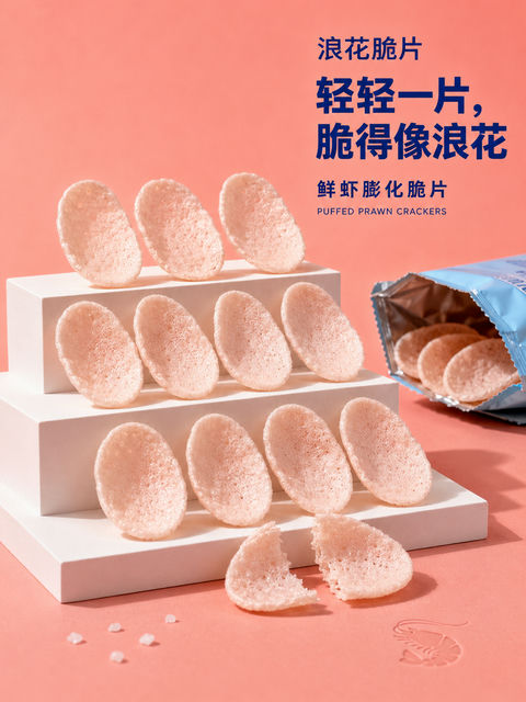 浪花脆片极简风商业摄影海报 - AI图片提示词示例