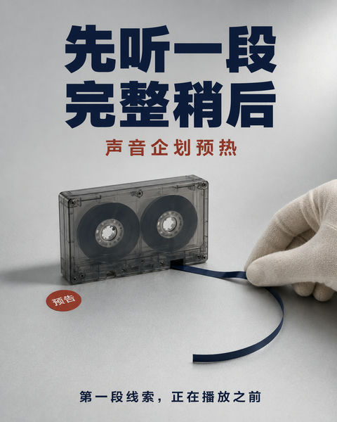 磁带留白：先听一段声音预热海报 - AI图片提示词示例