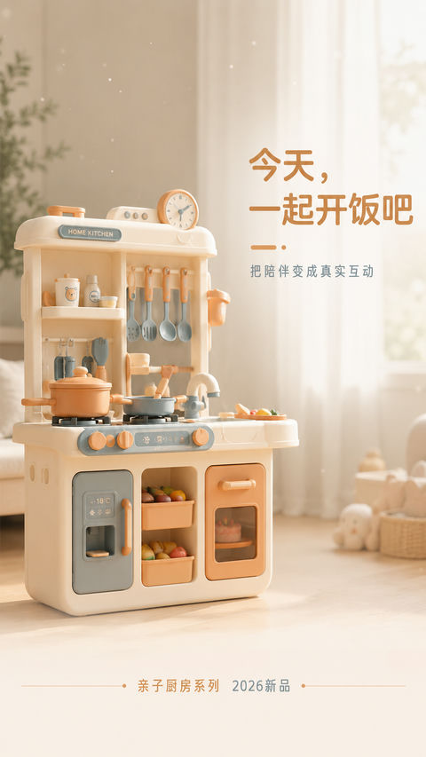 极简柔和亲子厨房品牌开屏视觉 KV - AI图片提示词示例