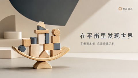 简约启蒙之美：儿童平衡积木官网横幅 - AI图片提示词示例