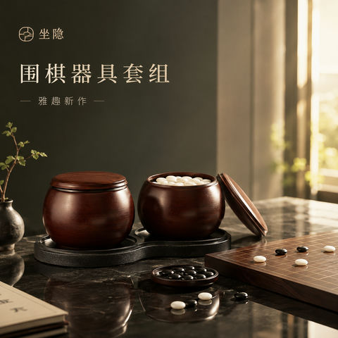墨绿雅趣：高端社媒宫格品牌围棋主视觉 - AI图片提示词示例
