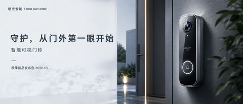 安心科技感智能门铃超宽屏品牌KV - AI图片提示词示例
