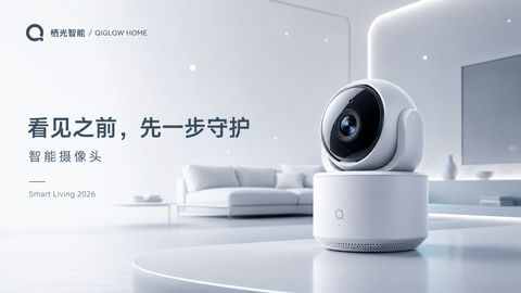 极简主义智能家居摄像头品牌视觉大片 - AI图片提示词示例