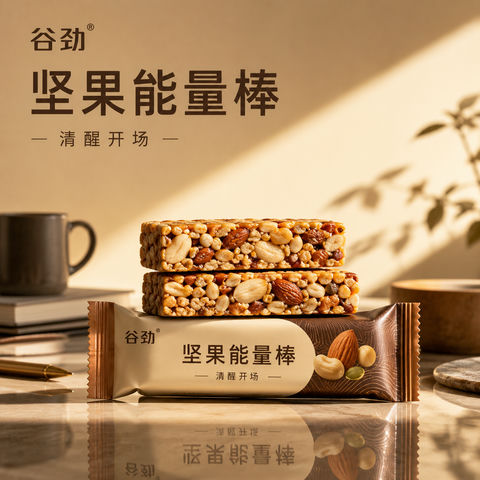 晨光坚果能量棒品牌社媒宫格方图 - AI图片提示词示例