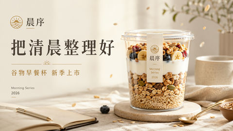 晨间秩序感谷物早餐品牌官网横幅海报 - AI图片提示词示例