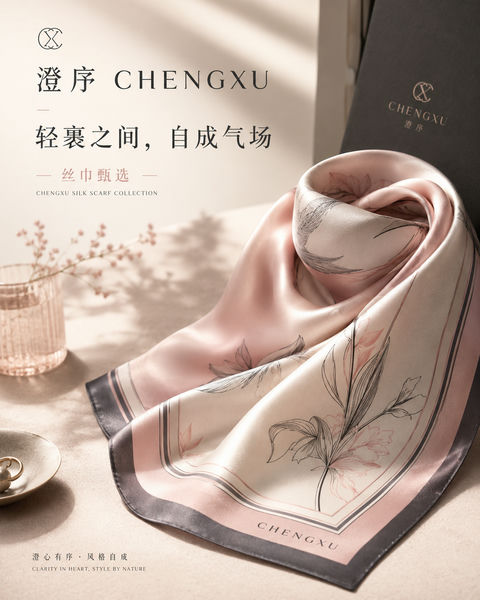 雾粉轻奢丝绸品牌KV社媒封面大片 - AI图片提示词示例