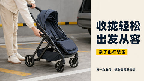收拢轻松出发从容：高端婴儿推车折叠细节海报 - AI图片提示词示例