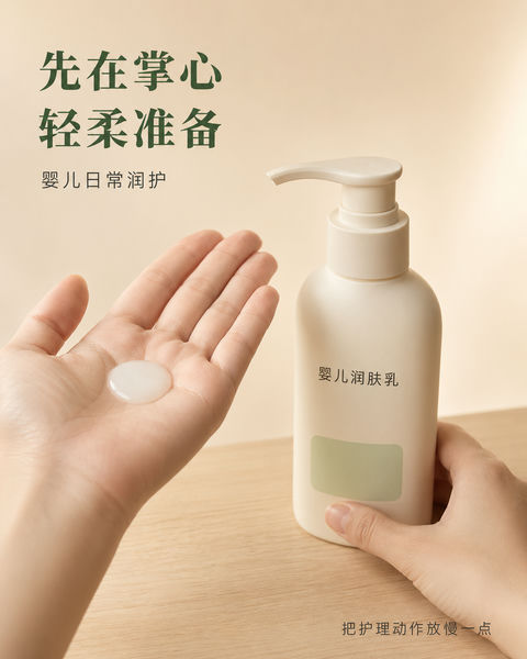 燕麦色系母婴润肤海报设计 - AI图片提示词示例