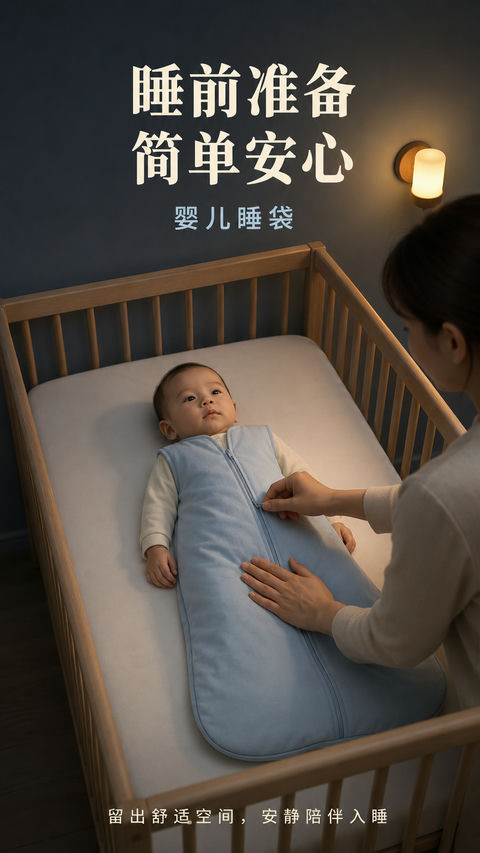 极简安全母婴睡眠品牌视觉海报 - AI图片提示词示例