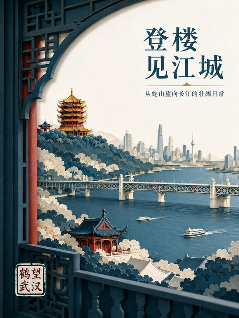 鹤望武汉：高端分层纸雕江城山水 - AI图片提示词示例
