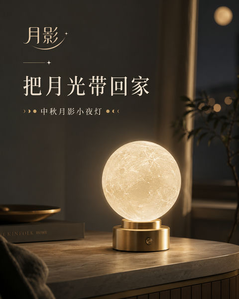 中秋月影光影艺术品牌视觉竖版封面 - AI图片提示词示例