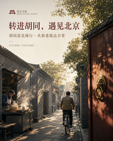 晨光胡同骑行：探寻老北京的人间烟火 - AI图片提示词示例